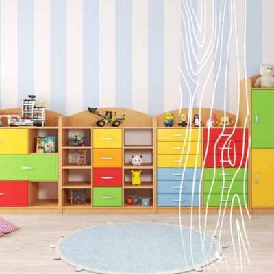 Kolorowe szafki z zabawkami to idealne, bezpieczne meble do przedszkola.