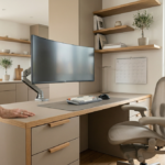 Meble biurowe na wymiar poprawiają ergonomię: blat 70–80 cm (do 85 cm), prześwit 60 cm szer. i 65–70 cm wys., przepusty i kanał kablowy.